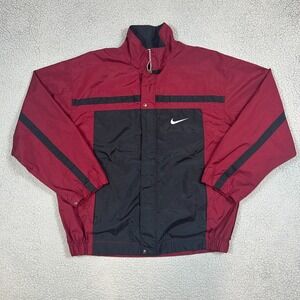 VTG 90s Nike Jacket Big Center‎ Swoosh Back Hit Size L Red Black White Tag